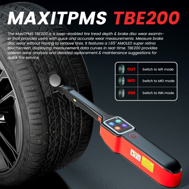 2024 Autel MaxiTPMS TBE200E Tire Brake Examiner Laser Tire Tread Depth Brake Disc Wear 2in1 Tester Work with ITS600E
