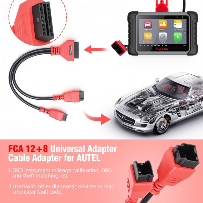 [US Ship] 12+8 Pin Adapter for Chrysler/ Dodge/ Jeep/ Fiat/ Alfa suits for Autel MaxiSys Elite/ MS908/ MS908P/ MS908S Pro/ IM608