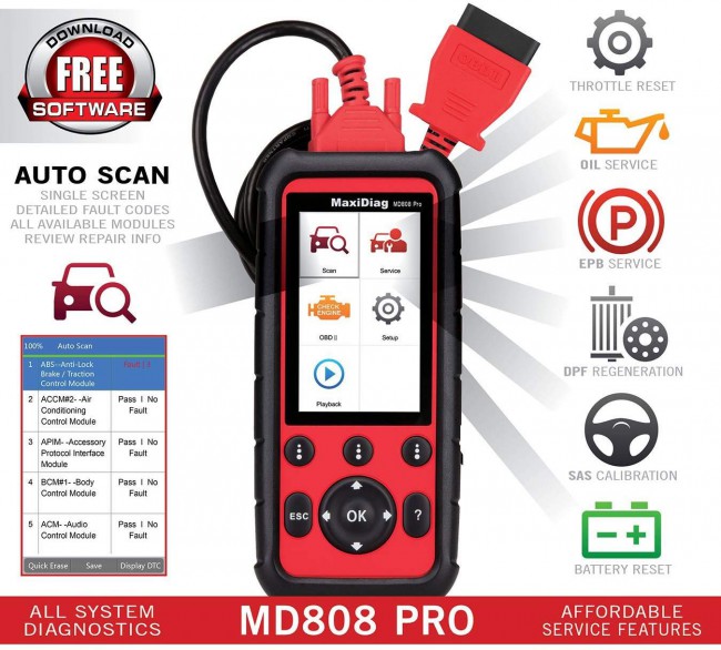 Autel MaxiDiag MD808 Pro Diagnostic Tool OBD OBD2 Scanner Automotive Code Reader PK MD806/MD808/MD802 All System Diagnostics Lifetime Free Update