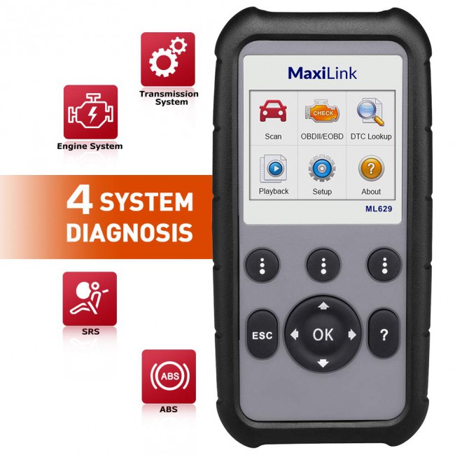 Autel MaxiLink ML629 OBD2 Scanner Upgraded Version of ML619, DTC Lookup, Ready Test, ABS/SRS/Engine/Transmission Diagnoses
