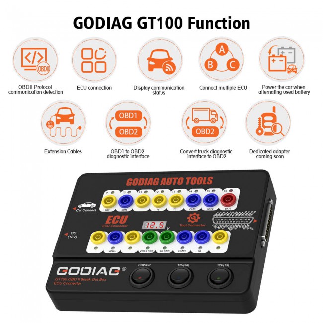 GODIAG GT100 AUTO TOOLS OBD II Break Out Box ECU Connector work with Autel MaxiIM IM608/ MaxiSys Elite