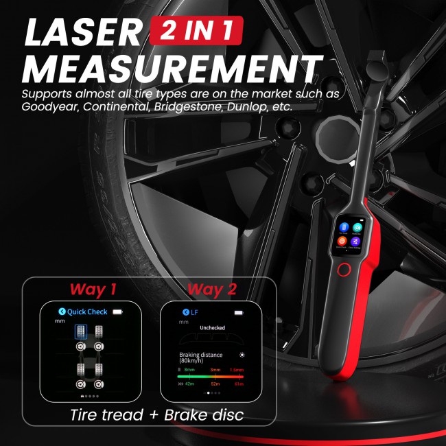 2023 Autel MaxiTPMS TBE200E Tire Brake Examiner Laser Tire Tread Depth Brake Disc Wear 2in1 Tester Work with ITS600E
