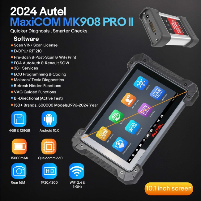 2026 New Autel MaxiCOM MK908 PRO II Automotive Diagnostic Tablet Support Scan VIN and Pre&Post Scan