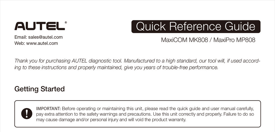 Autel MaxiCOM MK808TS Quick Guide