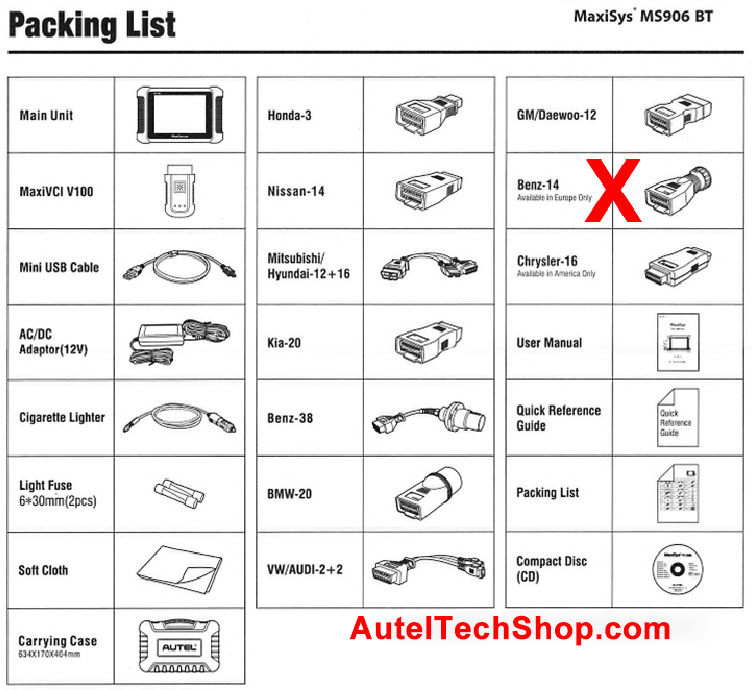 MaxiSys MS906BT Package List