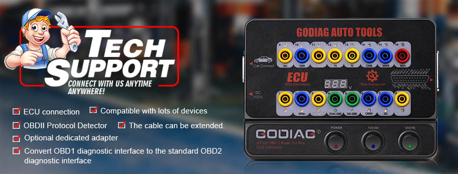 GODIAG GT100 AUTO TOOLS OBD II Break Out Box ECU Connector 